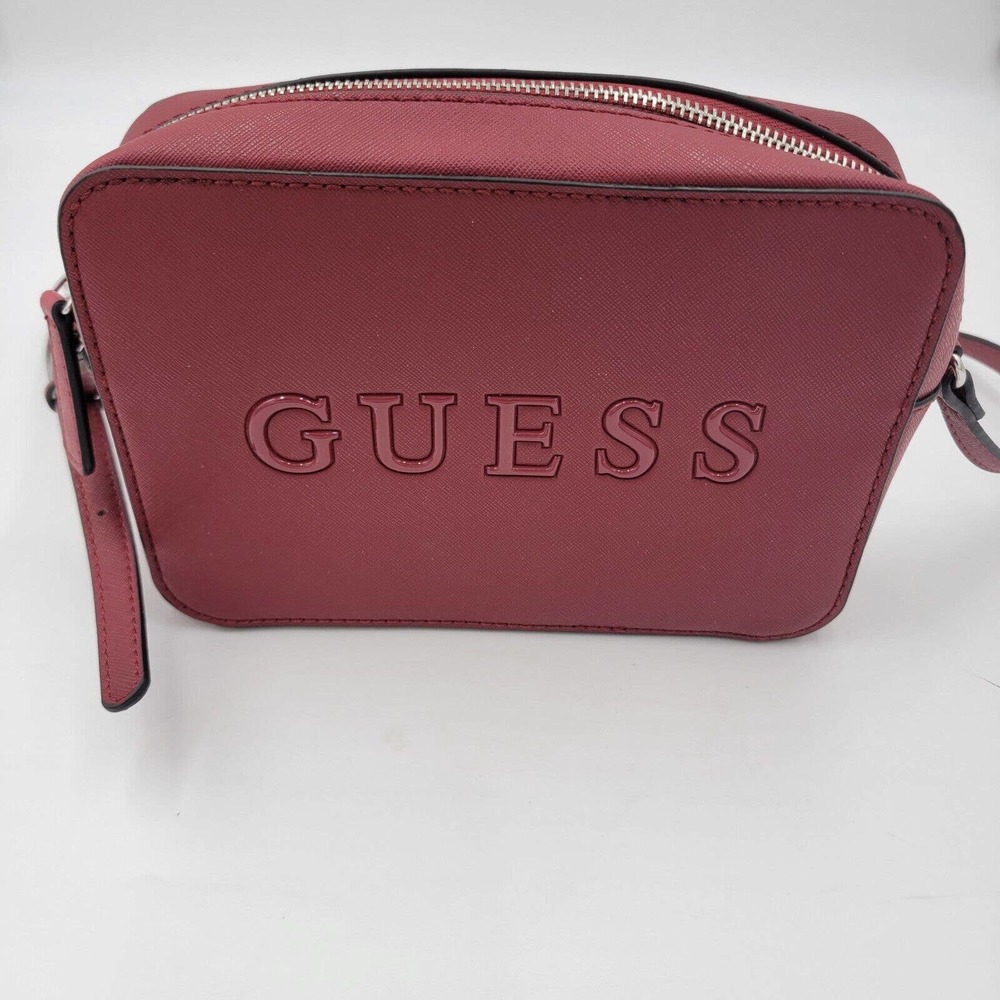 Guess Faux Leather Burgundy Red Lined Rodney Camera Crossbody Handbag